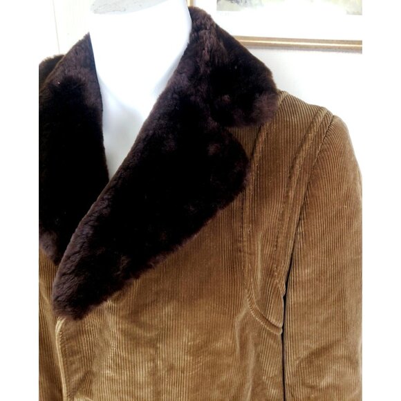 Vtg Corduroy Rancher Jacket Mens 42 Brown Faux Fur Collar Cortefiel Coat Spain - Picture 2 of 12